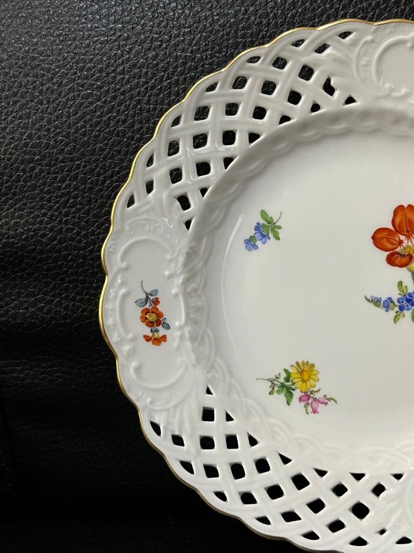 マイセン 透かし皿 3つ花 高級品 15.5cm