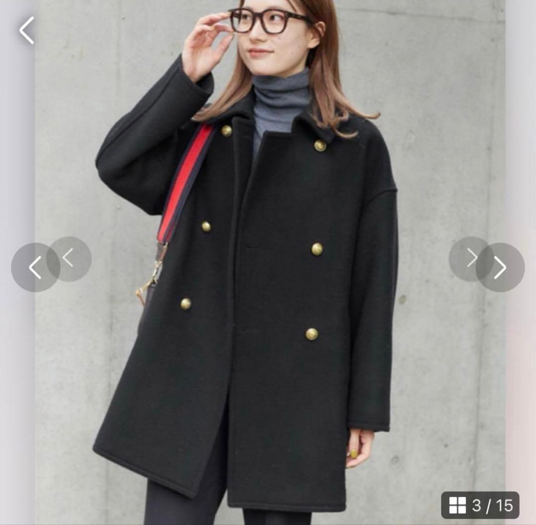 フレームワーク　黒 ダブルブレスト ウールコート