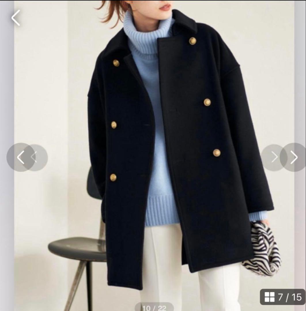 フレームワーク　黒 ダブルブレスト ウールコート