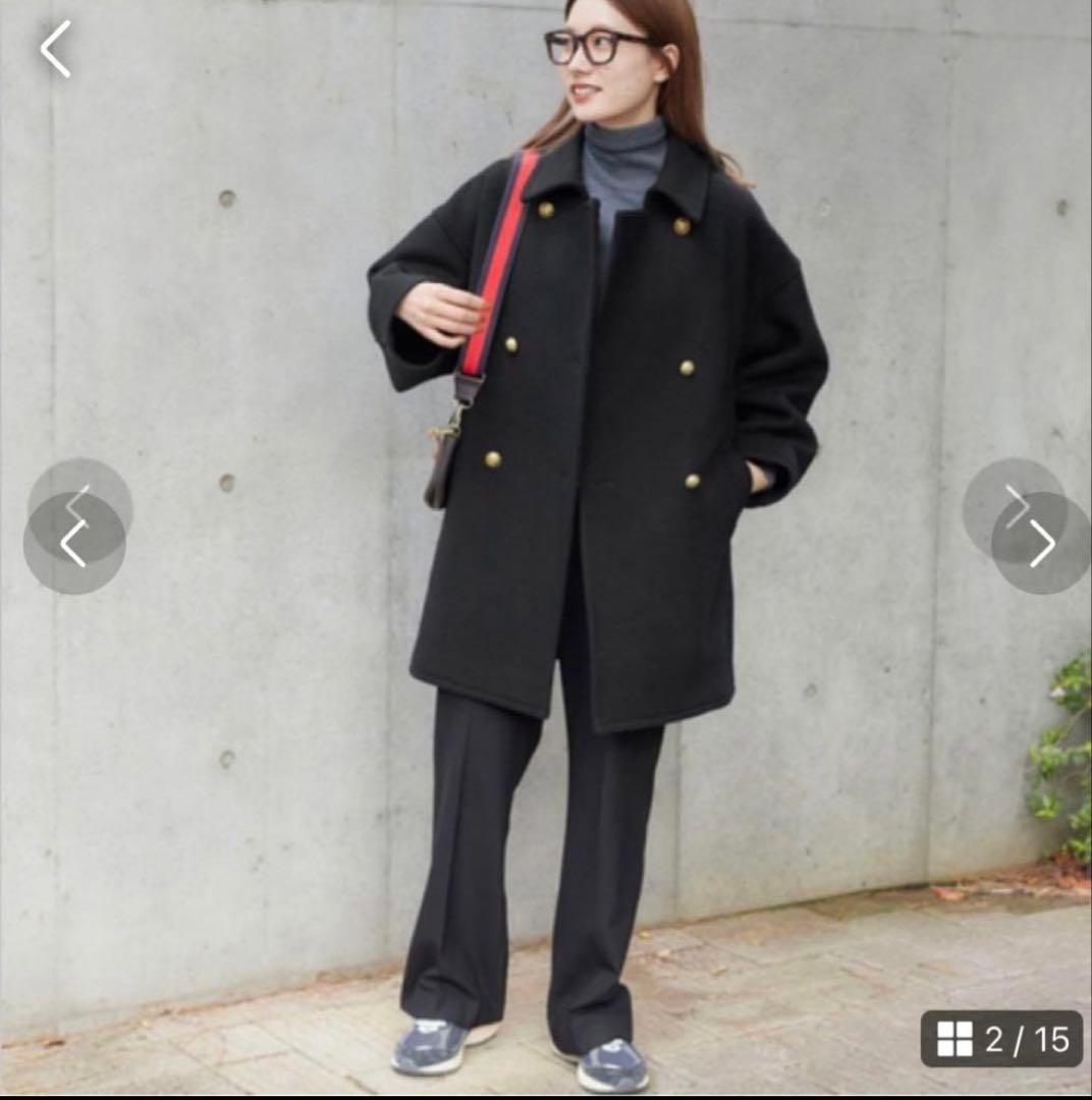 フレームワーク　黒 ダブルブレスト ウールコート