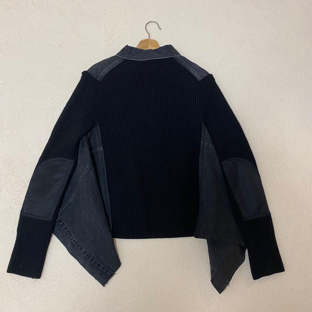 希少✨sacai デニムジャケット ブルゾン ニット 異素材ドッキング 変形