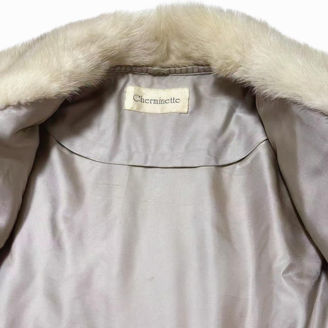 美品　バイオレットミンク　デザイン　高級毛皮　ミンクコート　柔らか　クリーム系