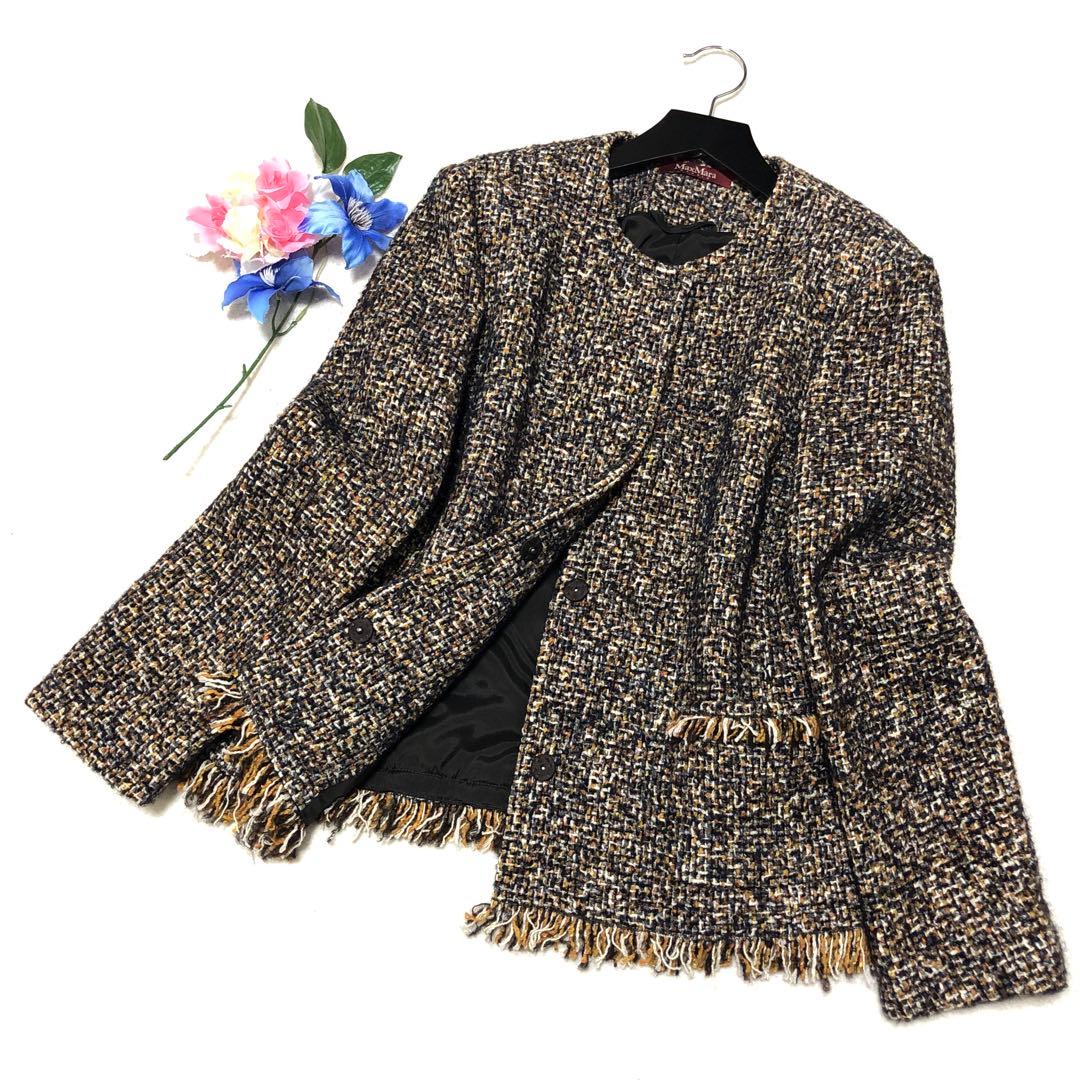 新品未使用　マックスマーラ　ノーカラージャケット　ツイード　赤タグ　大きいサイズ