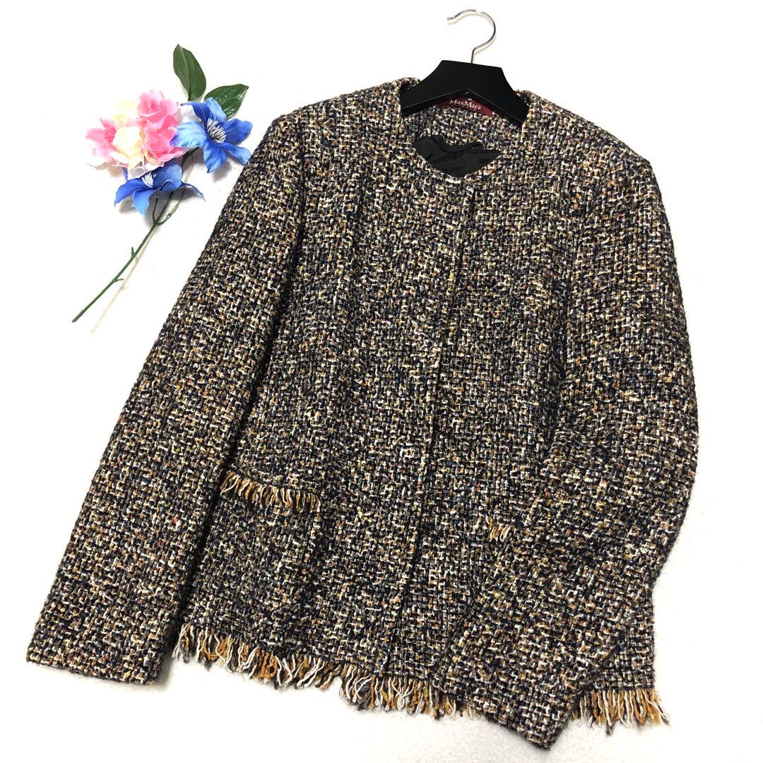 新品未使用　マックスマーラ　ノーカラージャケット　ツイード　赤タグ　大きいサイズ