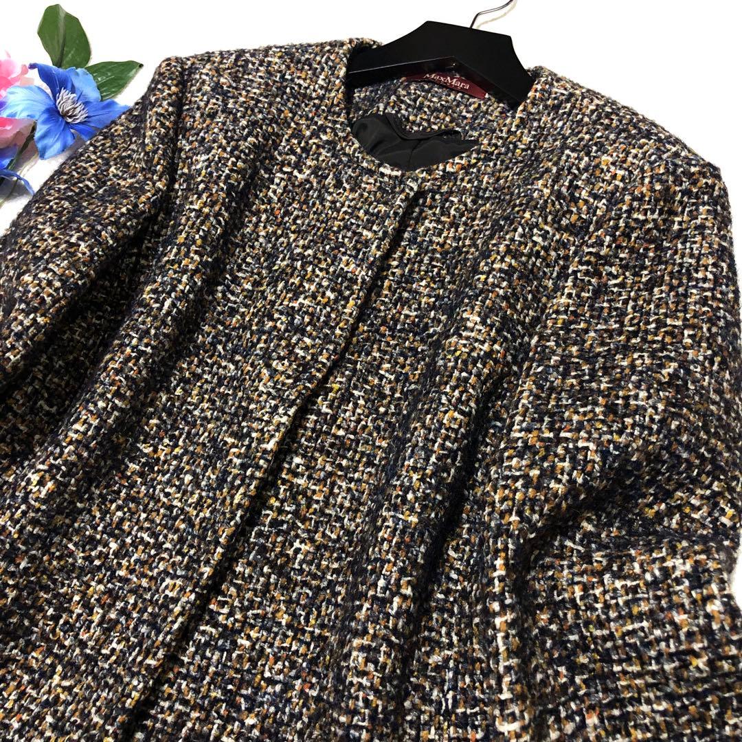 新品未使用　マックスマーラ　ノーカラージャケット　ツイード　赤タグ　大きいサイズ