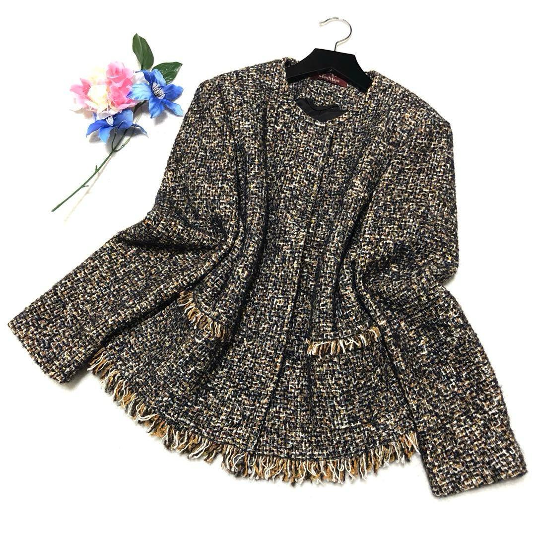 新品未使用　マックスマーラ　ノーカラージャケット　ツイード　赤タグ　大きいサイズ