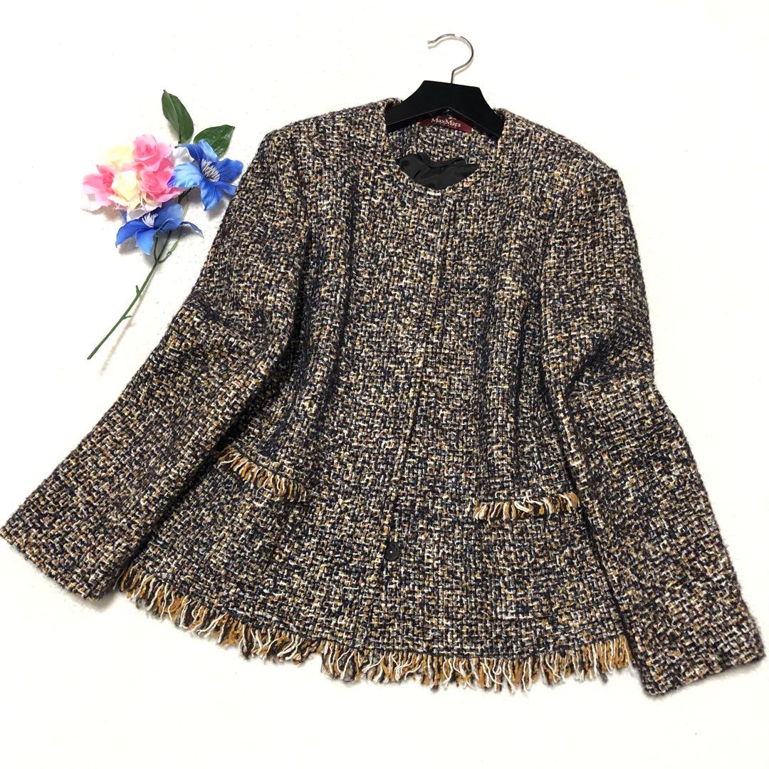 新品未使用　マックスマーラ　ノーカラージャケット　ツイード　赤タグ　大きいサイズ