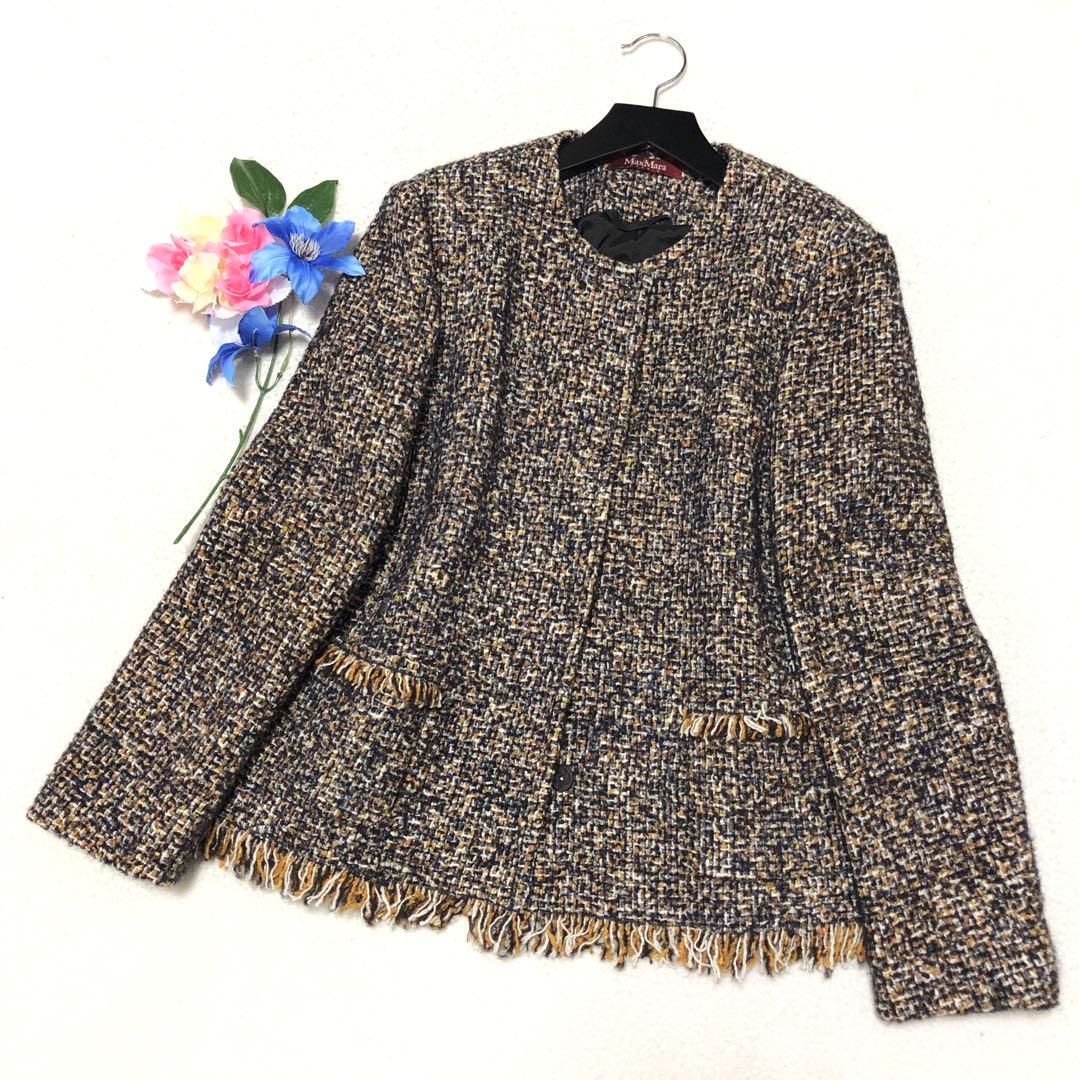 新品未使用　マックスマーラ　ノーカラージャケット　ツイード　赤タグ　大きいサイズ
