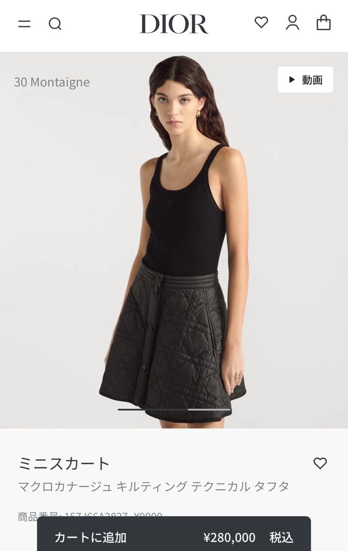 クリスチャンディオールマクロカナージュ キルティングテクニカルタフタスカート38