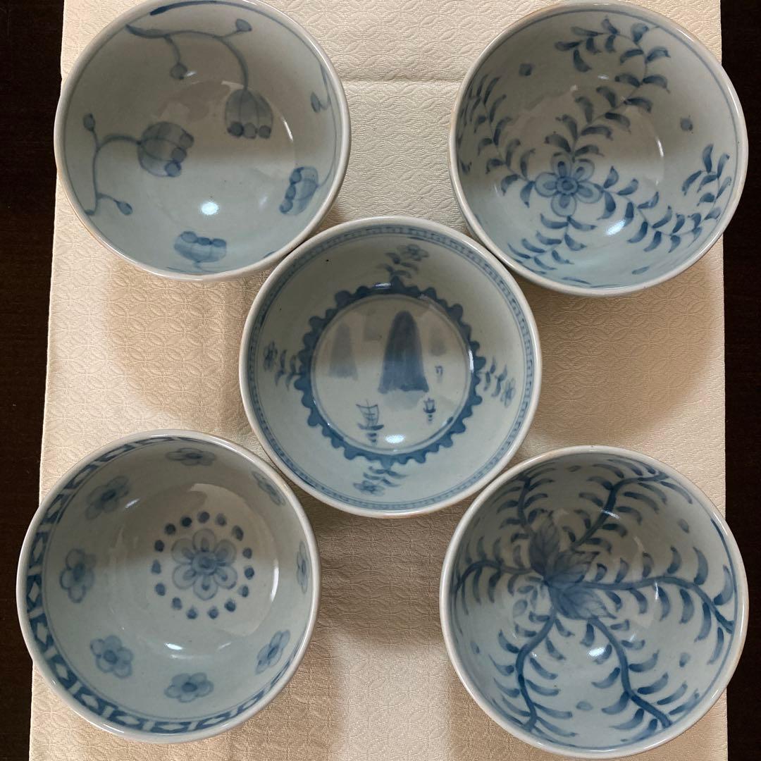 五代　佐藤走波　染錦　絵変わり　飯碗揃