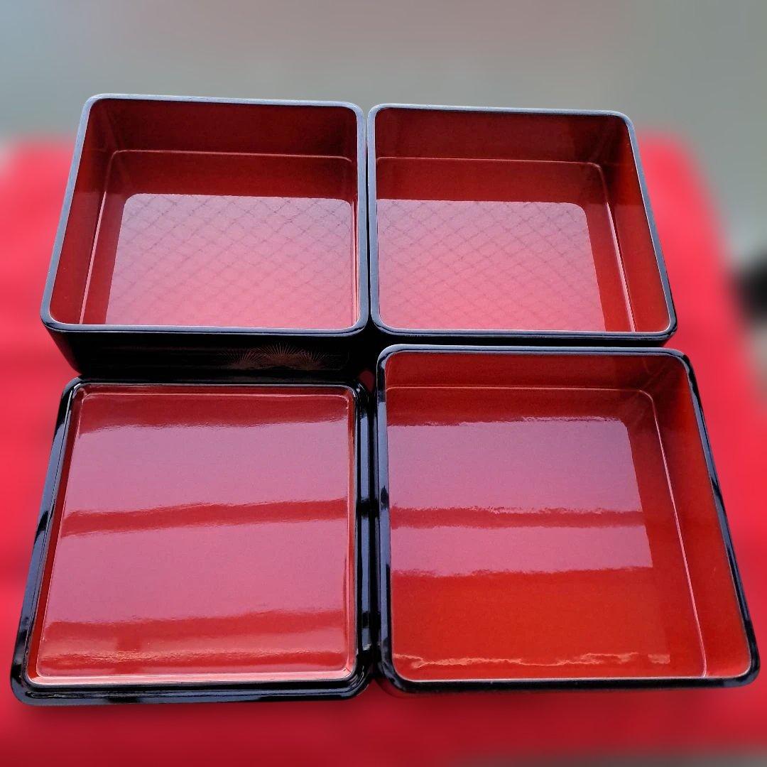 【大丸謹製　6寸\"3段重箱】天然木製 寿松葉蒔絵　未使用/長期保管品