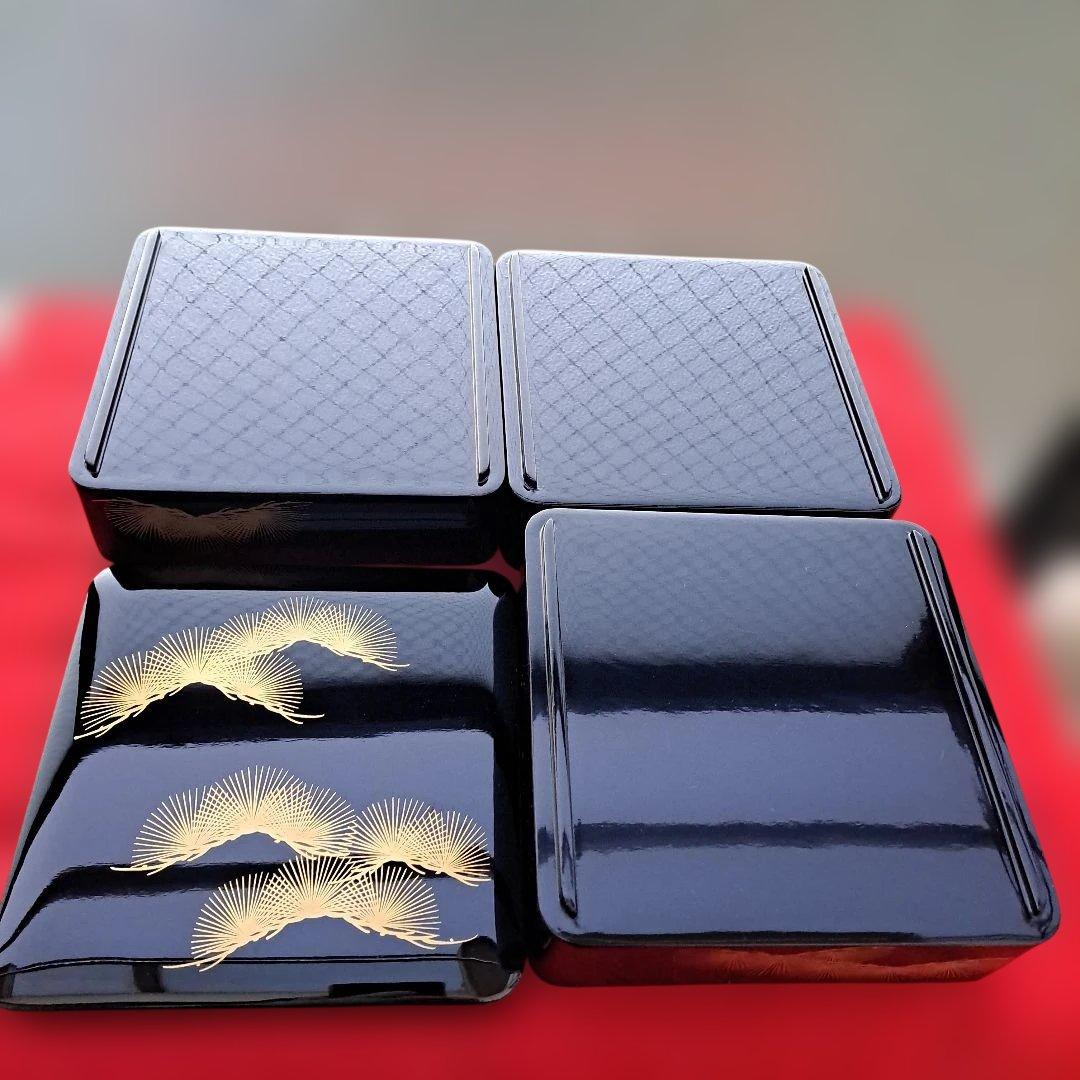 【大丸謹製　6寸\"3段重箱】天然木製 寿松葉蒔絵　未使用/長期保管品