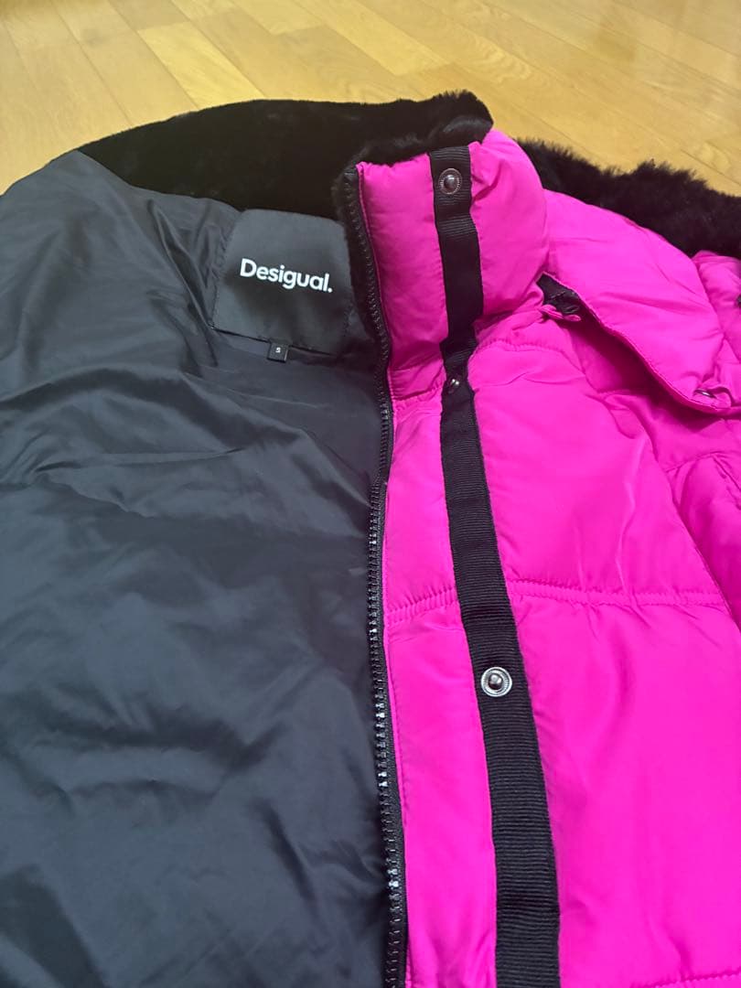 Desigualベルト付きパデットコート　取り外しフード S ピンク