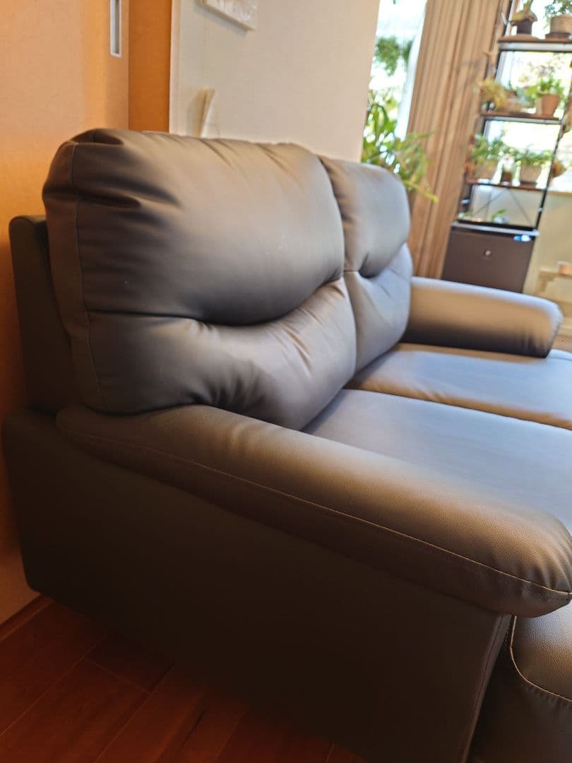 ニトリ　2人用合成皮革ソファ　(Nシールドキャッツ3 BK)　こばやん