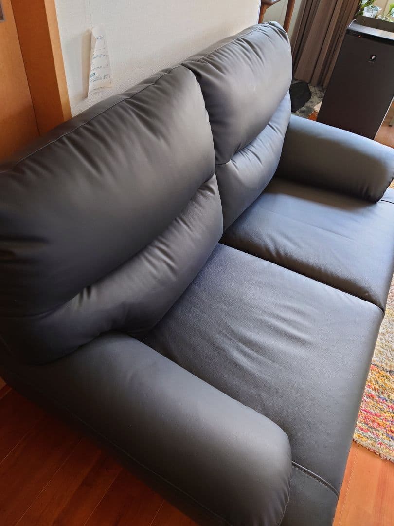 ニトリ　2人用合成皮革ソファ　(Nシールドキャッツ3 BK)　こばやん