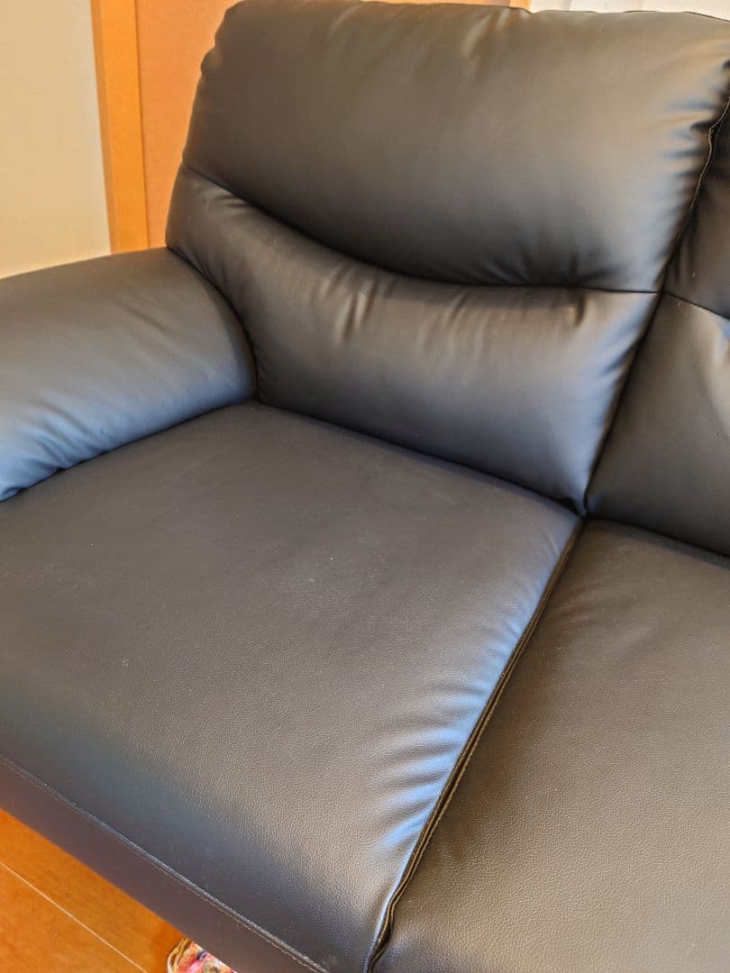 ニトリ　2人用合成皮革ソファ　(Nシールドキャッツ3 BK)　こばやん