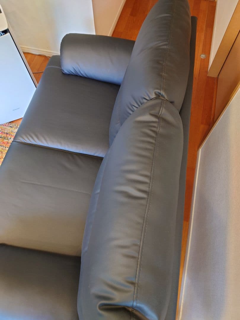 ニトリ　2人用合成皮革ソファ　(Nシールドキャッツ3 BK)　こばやん