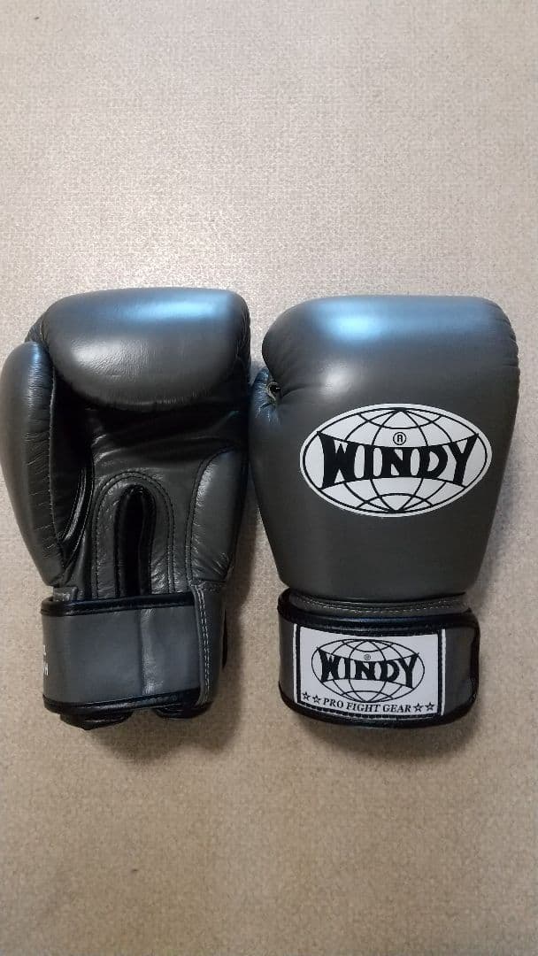 本革製WINDYボクシンググローブ 8oz グレーキックボクシング NNP