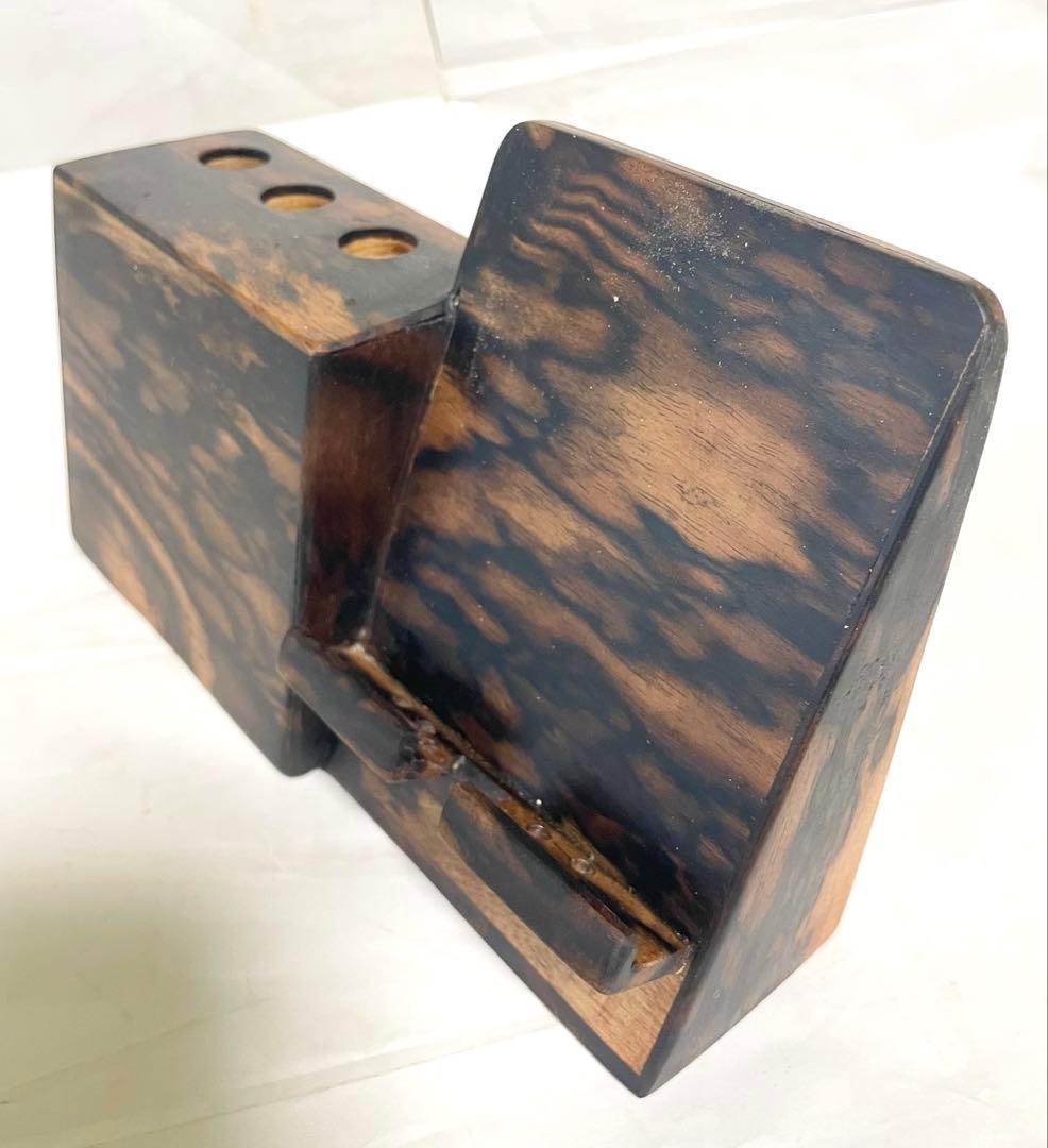 (確認用品) 黒柿一体型ペン立てスマホスタンド