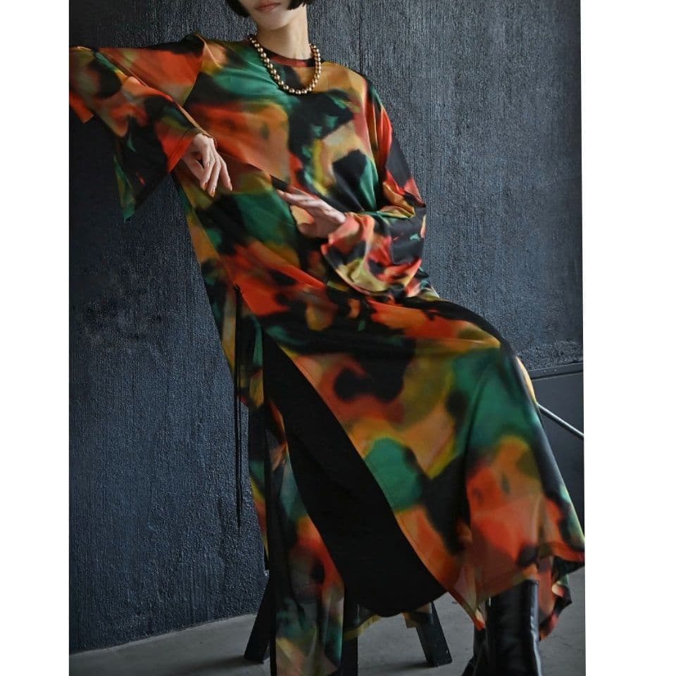 ファンダマイン 個性的 ロングワンピース タイダイ パワーネット ストレッチ