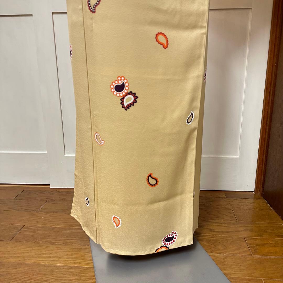 こ*ら様 希少サイズ　小紋　袷　正絹　黄粉色ペイズリー柄　身丈172裄71.5ト