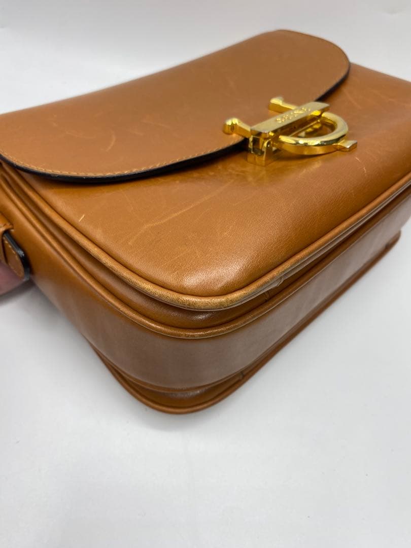 希少　オールドセリーヌ　ブラウン　キャメル　レザー　斜めがけ　ゴールド金具