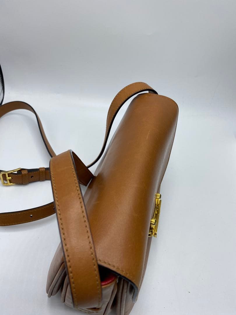 希少　オールドセリーヌ　ブラウン　キャメル　レザー　斜めがけ　ゴールド金具