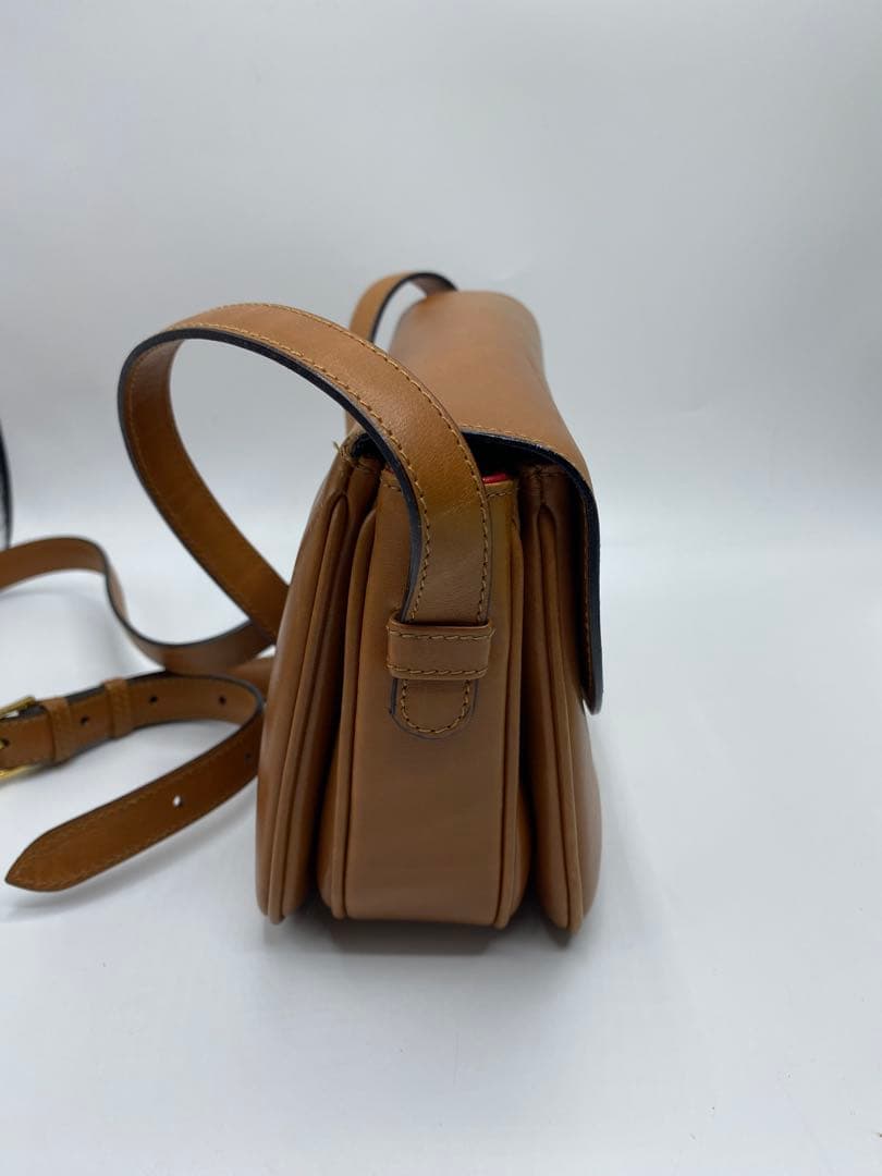 希少　オールドセリーヌ　ブラウン　キャメル　レザー　斜めがけ　ゴールド金具