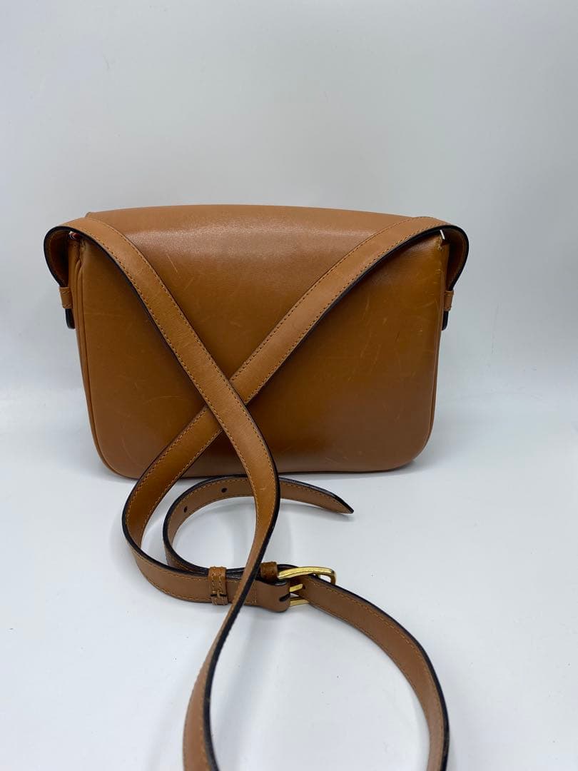 希少　オールドセリーヌ　ブラウン　キャメル　レザー　斜めがけ　ゴールド金具