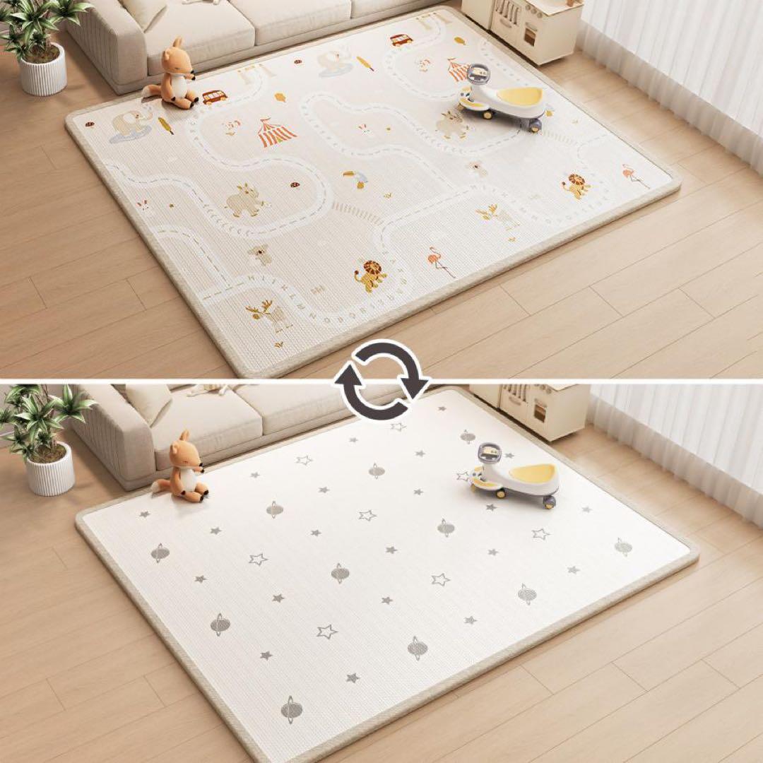 【新品】プレイマット 180×200 防水 安心素材 ロール収納 C動物