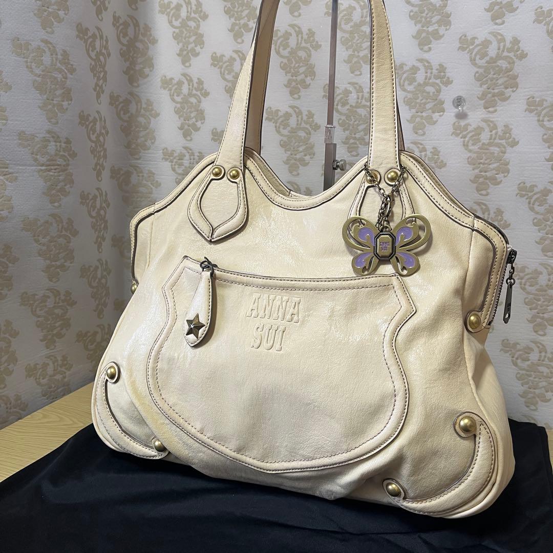 mie☆アナスイ☆ドリトルシリーズ本革レザートートバッグ蝶チャーム