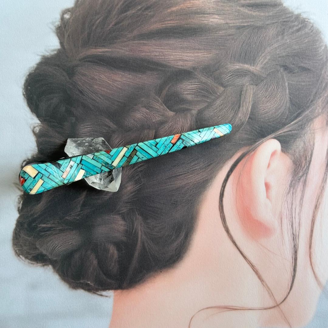 5*2様 ターコイズ　モザイク　ヘアークリップ　サントドミンゴ族　インディアンジ