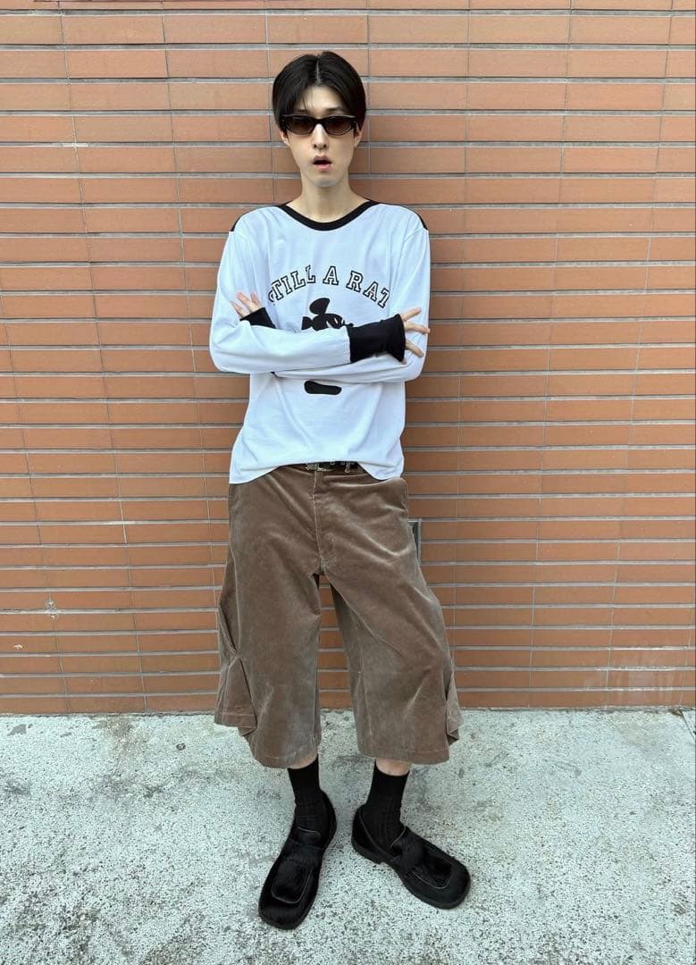 SHOOP プリーツコーデュロイバギーショーツ - ブラック