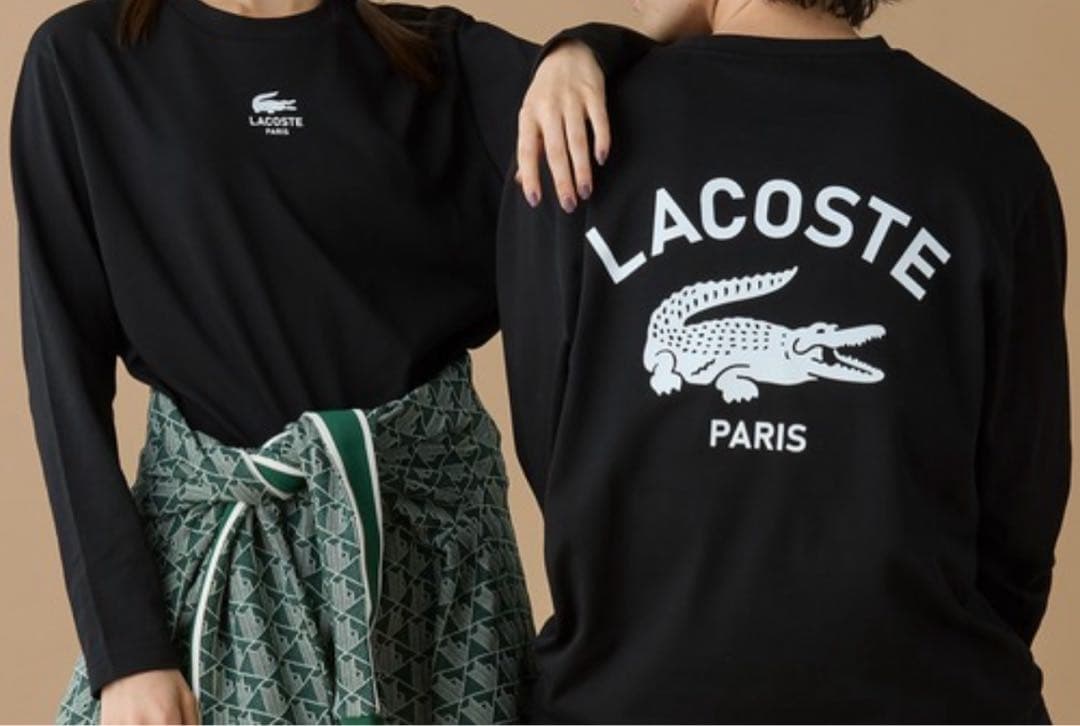 ラコステ　オーバーサイズ PARISロゴヘビーウェイトロンTブラック　L 新品