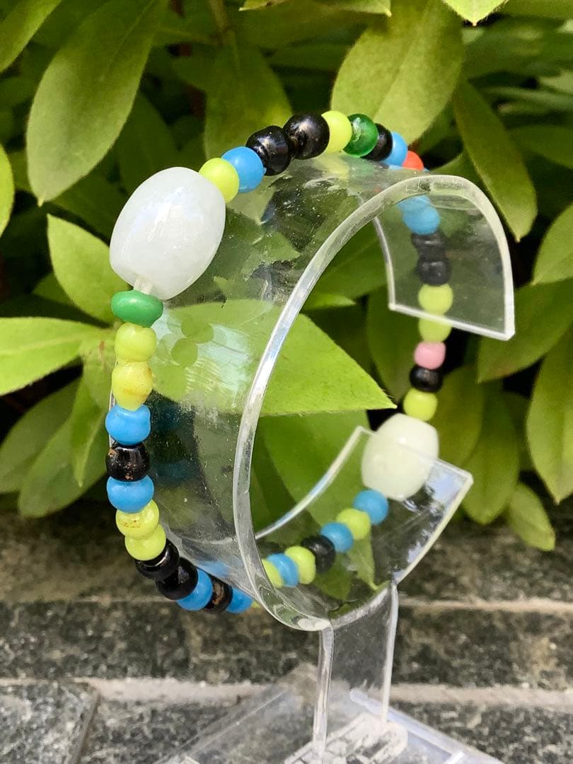 蔵出‼️ガラス玉　日本製超アンティークとんぼ&糸魚川翡翠樽型ブレスレット小物パーツ