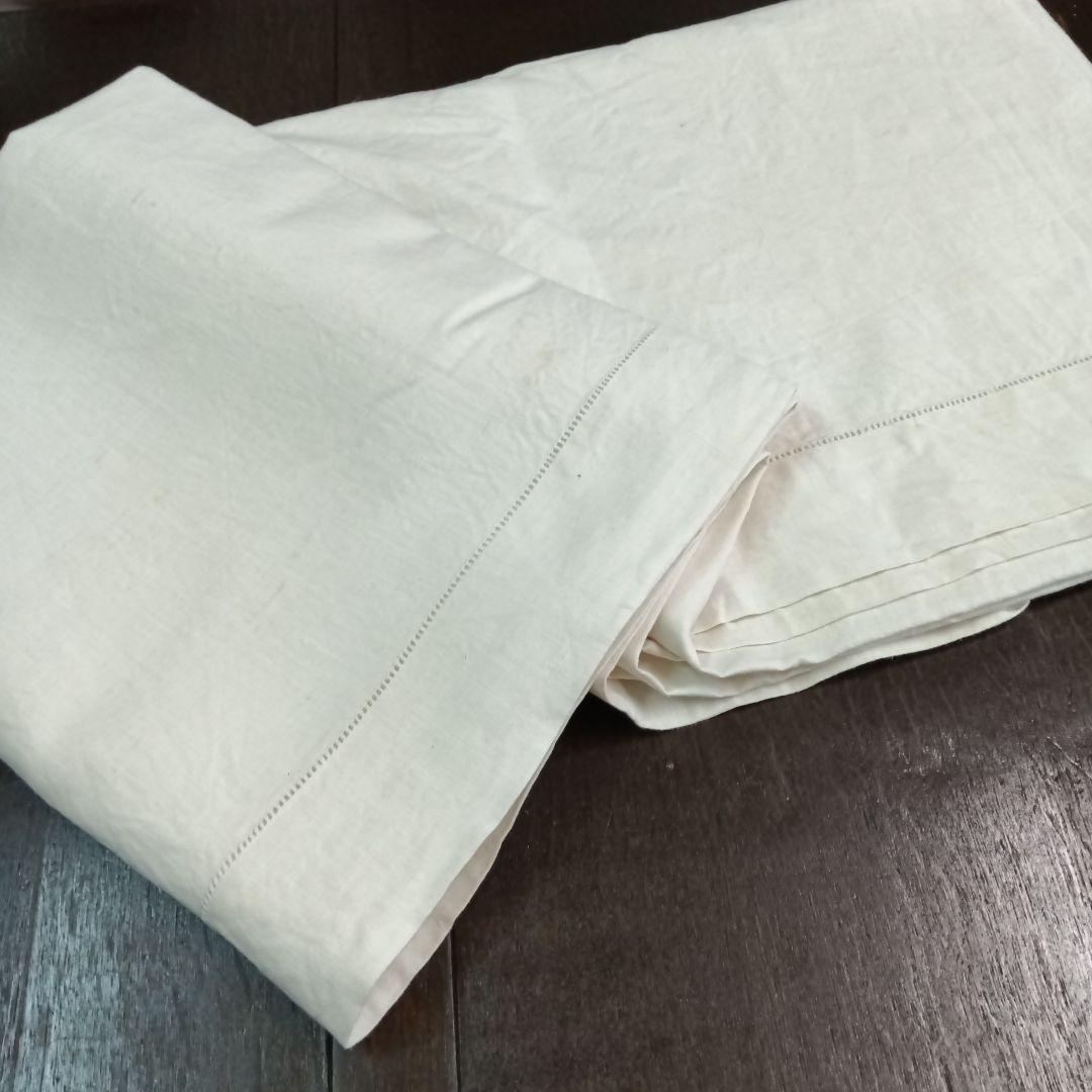 フランス　ヴィンテージ 白　リネン＆コットン　 シーツ　ベッドカバー