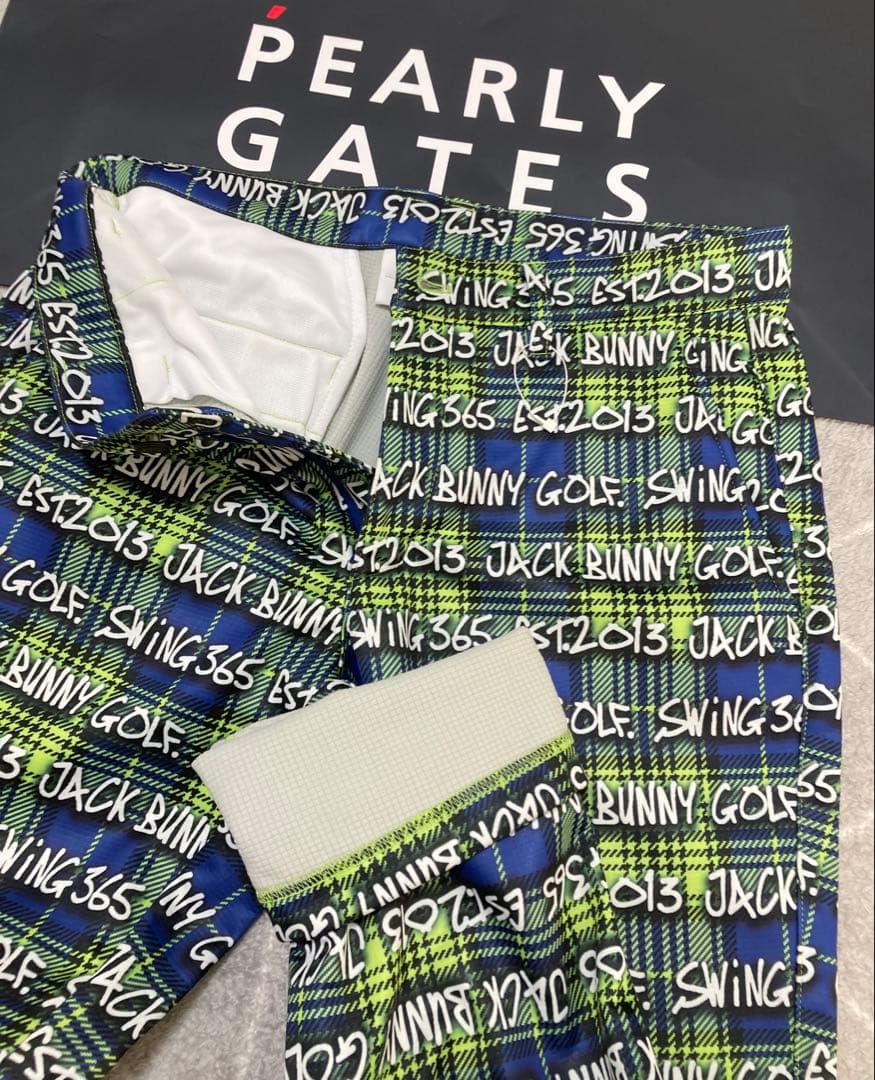 新品 パーリーゲイツ ジャックバニー ドビー二重織り裏起毛パンツ(4)M/ライム