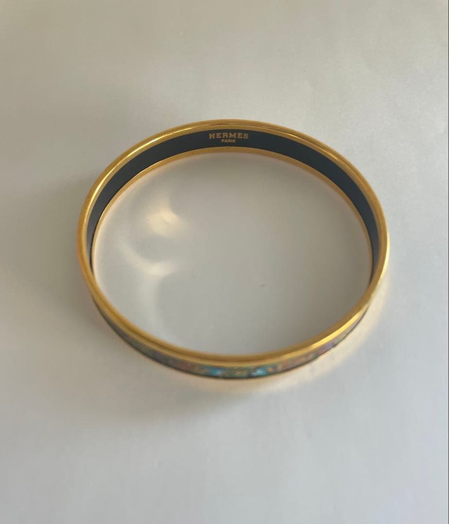 HERMES エマイユ バングル ナロー 魚柄 ゴールド 箱あり