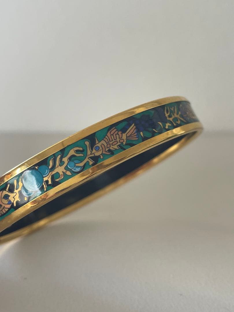 HERMES エマイユ バングル ナロー 魚柄 ゴールド 箱あり