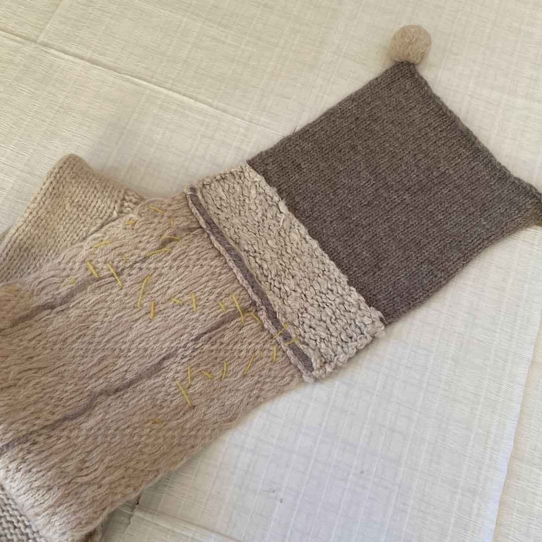 GASA ニットパッチワーク　マフラー　ベージュ系