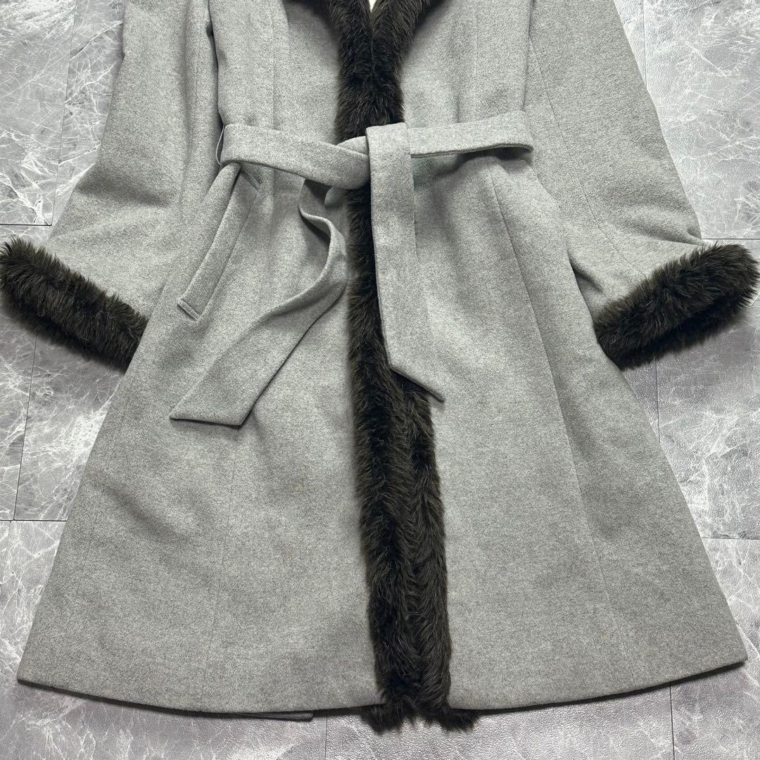 バーバリー♡ベルテッドコート　ファー　ロング　グレー　38