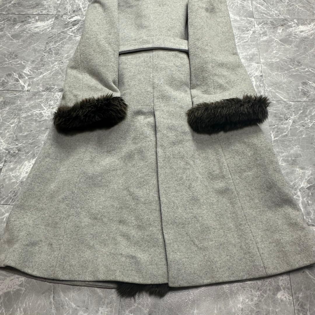 バーバリー♡ベルテッドコート　ファー　ロング　グレー　38
