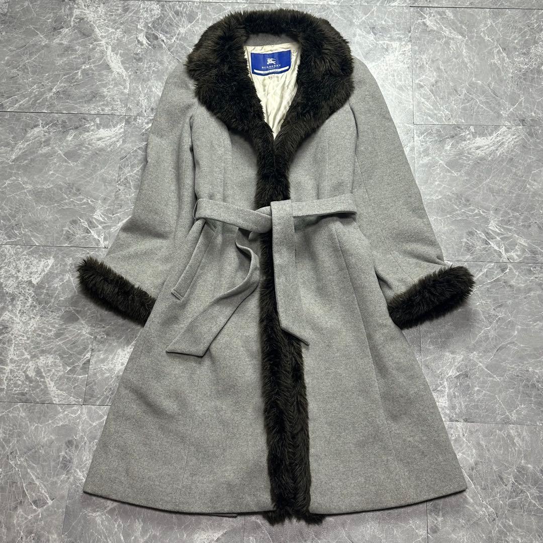 バーバリー♡ベルテッドコート　ファー　ロング　グレー　38