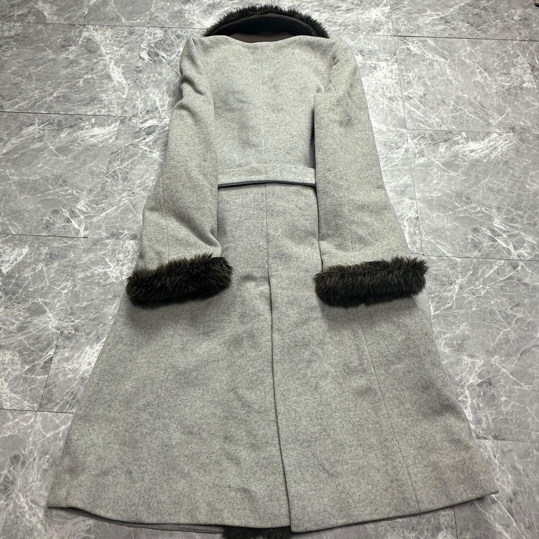 バーバリー♡ベルテッドコート　ファー　ロング　グレー　38