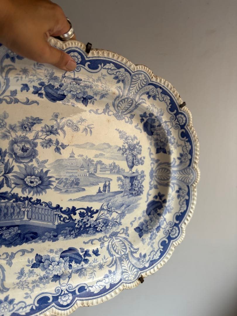 580 骨董 アンティーク 19世紀 絵皿 飾り皿 大振り イギリス フランス