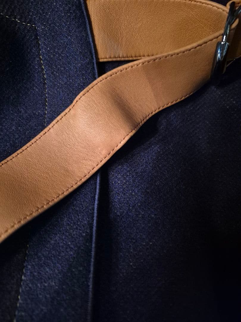 Chloe ネイビー ベージュ ストライプ ポンチョ レザーベルト