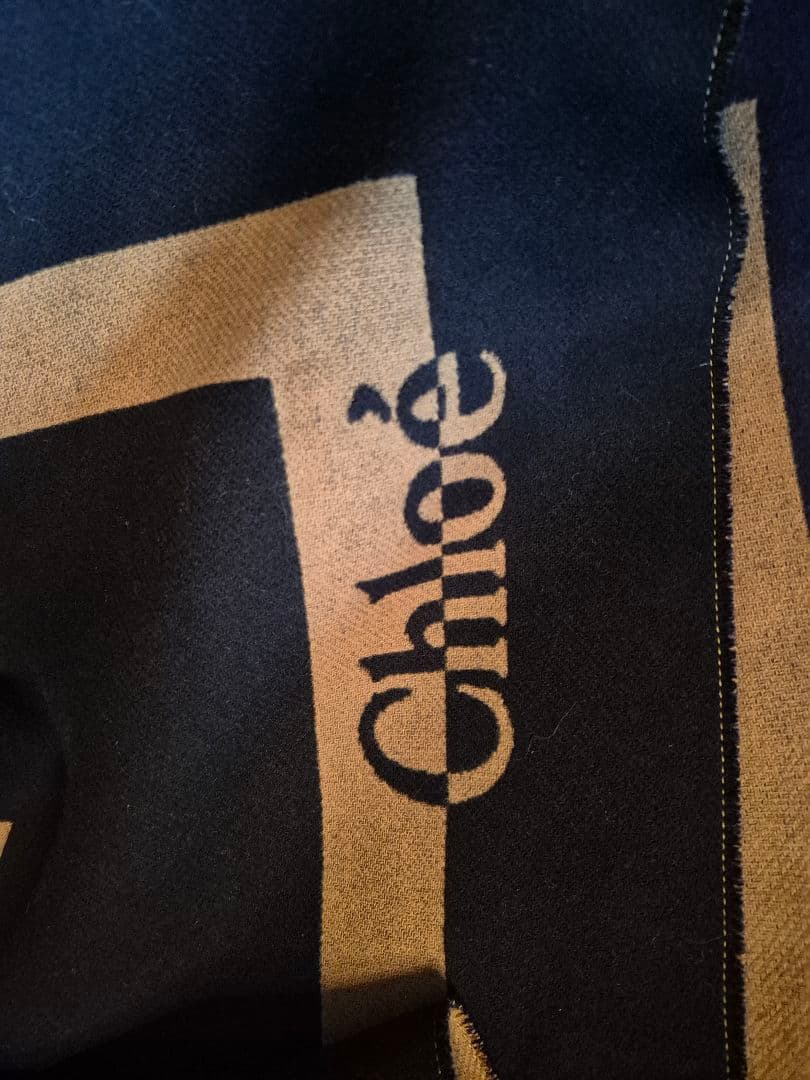 Chloe ネイビー ベージュ ストライプ ポンチョ レザーベルト