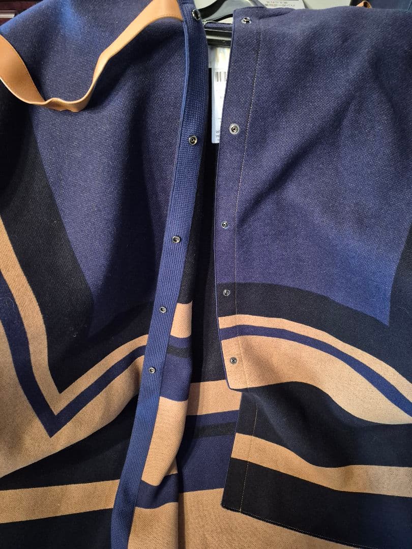 Chloe ネイビー ベージュ ストライプ ポンチョ レザーベルト