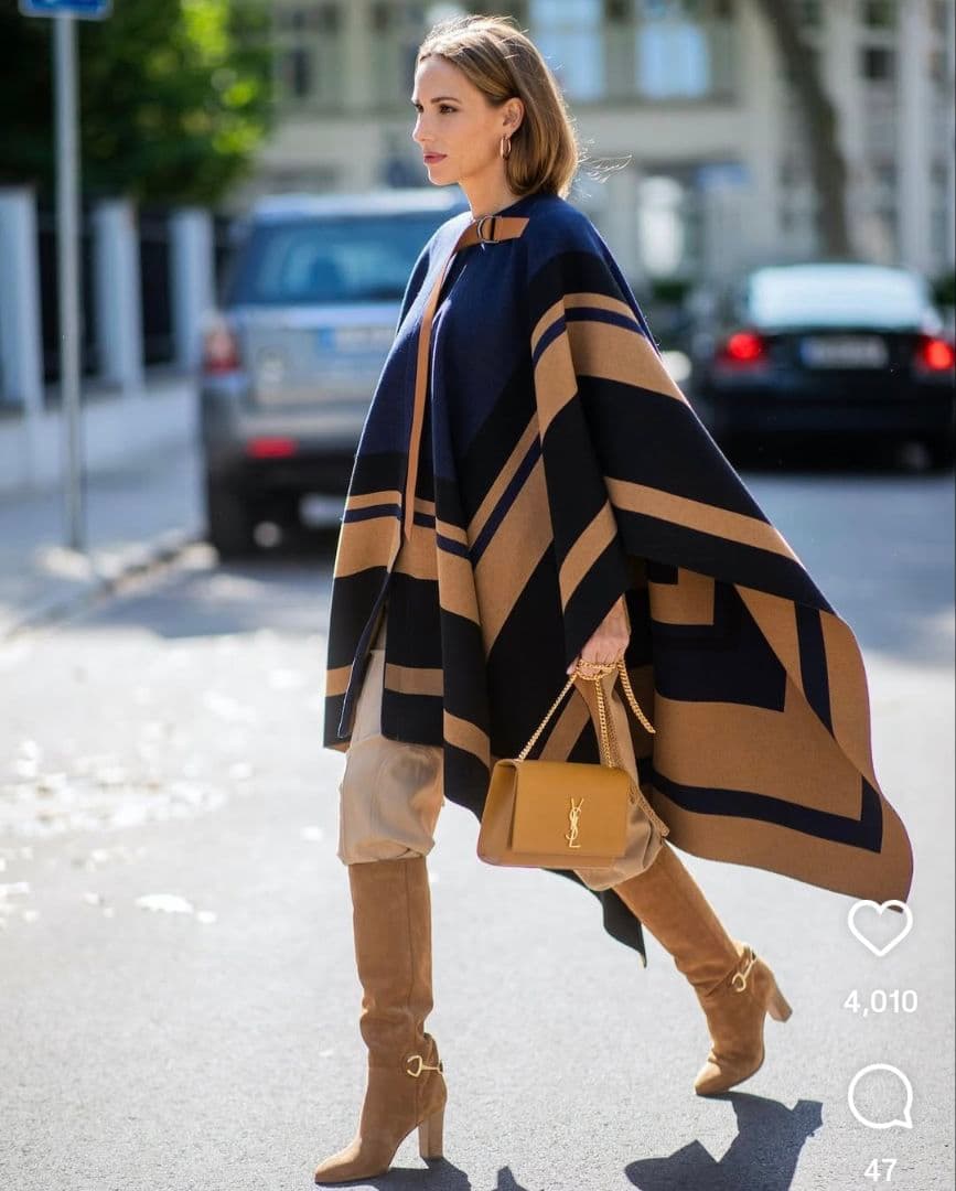 Chloe ネイビー ベージュ ストライプ ポンチョ レザーベルト