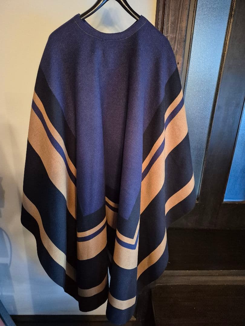 Chloe ネイビー ベージュ ストライプ ポンチョ レザーベルト